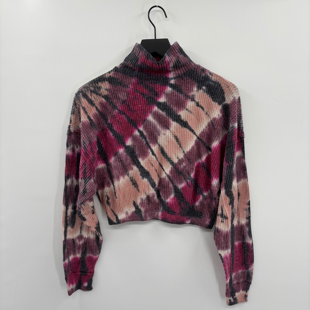 Aeropostale Womens Tie Dye Cropped Sweatshirt XS Pink Purple Y2K Grunge Boho Fit